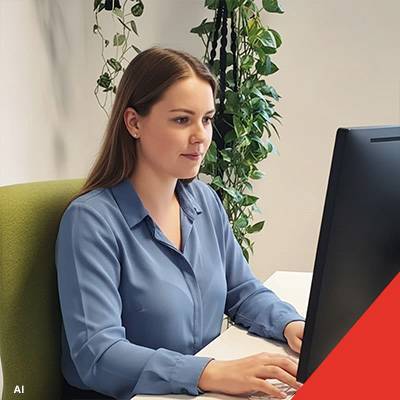 Ai-foto van een vrouw achter een computerscherm